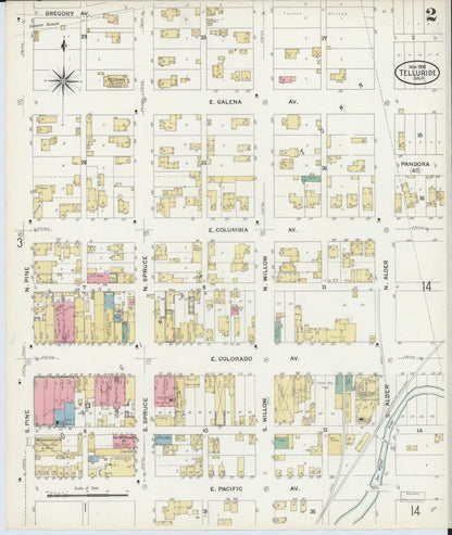 Sanborn Fire Insurance Map from Telluride, San Miguel County, Colorado (1908), Sheet #0002 - Complete Map Set gallery image, historic Sanborn map, vintage wall art, Colorado Colorado