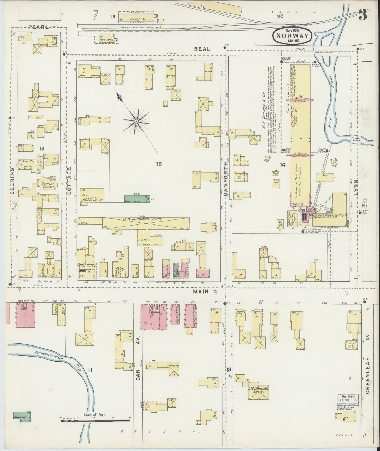 Sanborn Fire Insurance Map from Norway, Oxford County, Maine (1895), Sheet #0003 - Complete Map Set gallery image, historic Sanborn map, vintage wall art, Maine Maine