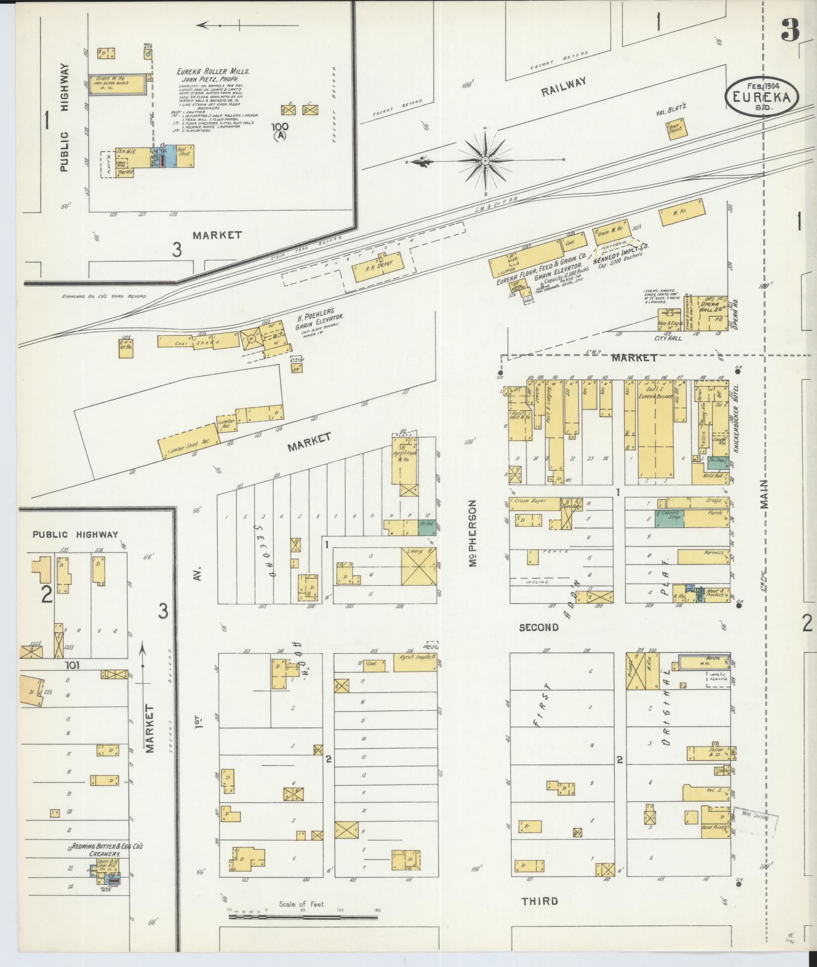 Sanborn Fire Insurance Map from Eureka, McPherson County, South Dakota (1904), Sheet #0003 - Complete Map Set gallery image, historic Sanborn map, vintage wall art, South Dakota South Dakota