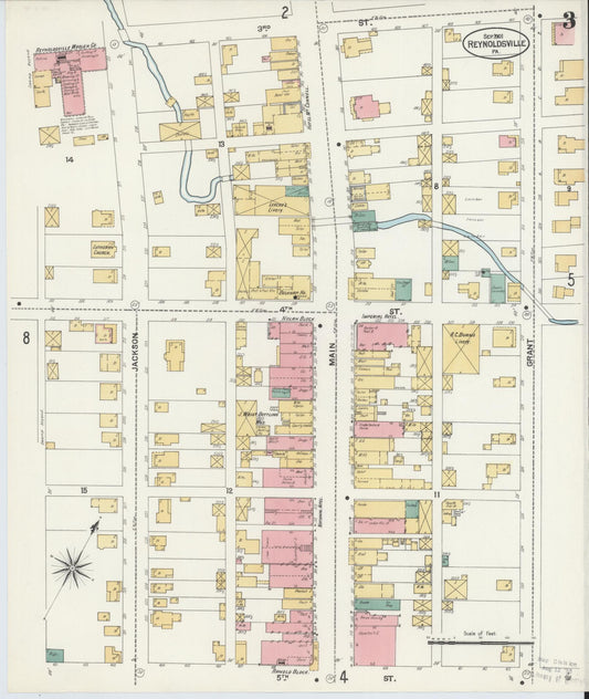 Sanborn Fire Insurance Map from Reynoldsville, Jefferson County, Pennsylvania (1901), Sheet #0003 - Historic Sanborn Fire Insurance Map Print, vintage old map wall art, antique decor, genealogy gift, Pennsylvania Pennsylvania map