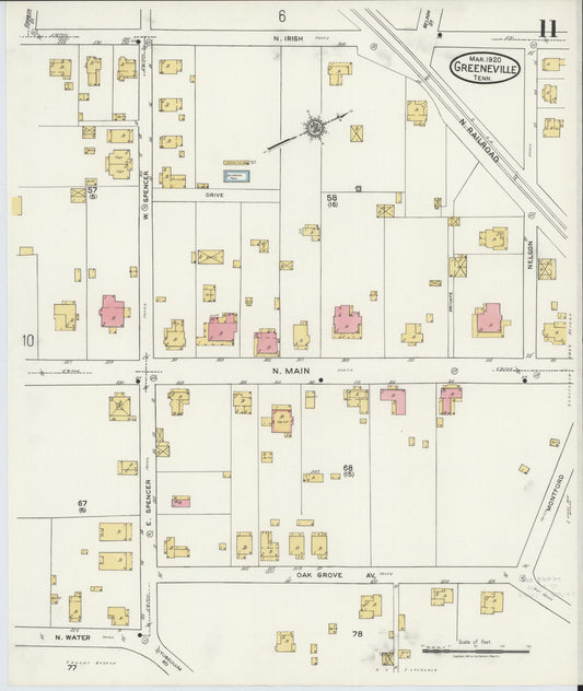 Sanborn Fire Insurance Map from Greeneville, Greene County, Tennessee (1920), Sheet #0011 - Historic Sanborn Fire Insurance Map Print, vintage old map wall art, antique decor, genealogy gift, Tennessee Tennessee map