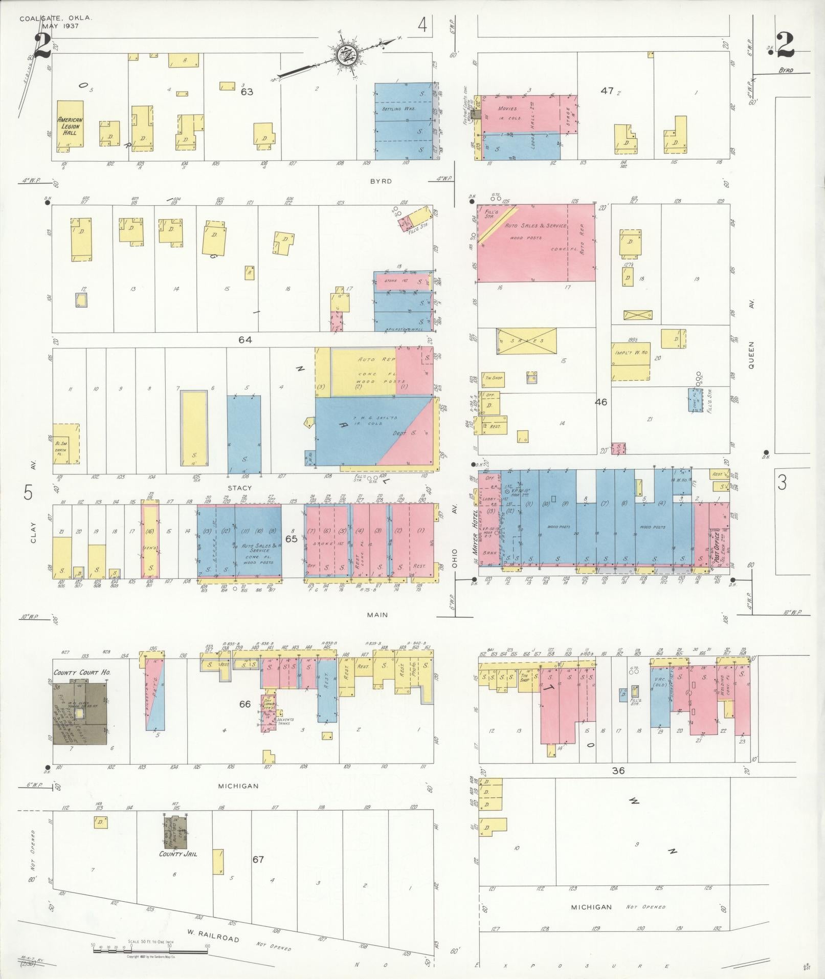 Sanborn Fire Insurance Map from Coalgate, Coal County, Oklahoma (1937), Sheet #0002 - Complete Map Set gallery image, historic Sanborn map, vintage wall art, Oklahoma Oklahoma