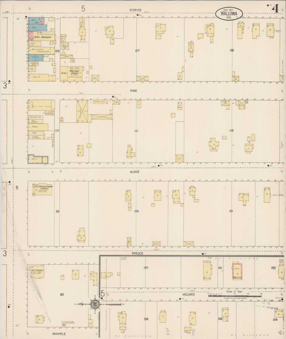 Sanborn Fire Insurance Map from Wallowa, Wallowa County, Oregon (1917), Sheet #0004 - Historic Sanborn Fire Insurance Map Print, vintage old map wall art, antique decor, genealogy gift, Oregon Oregon map