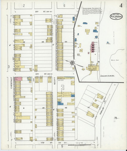 Sanborn Fire Insurance Map from Kulpmont, Northumberland County, Pennsylvania (1920), Sheet #0004 - Historic Sanborn Fire Insurance Map Print, vintage old map wall art, antique decor, genealogy gift, Pennsylvania Pennsylvania map
