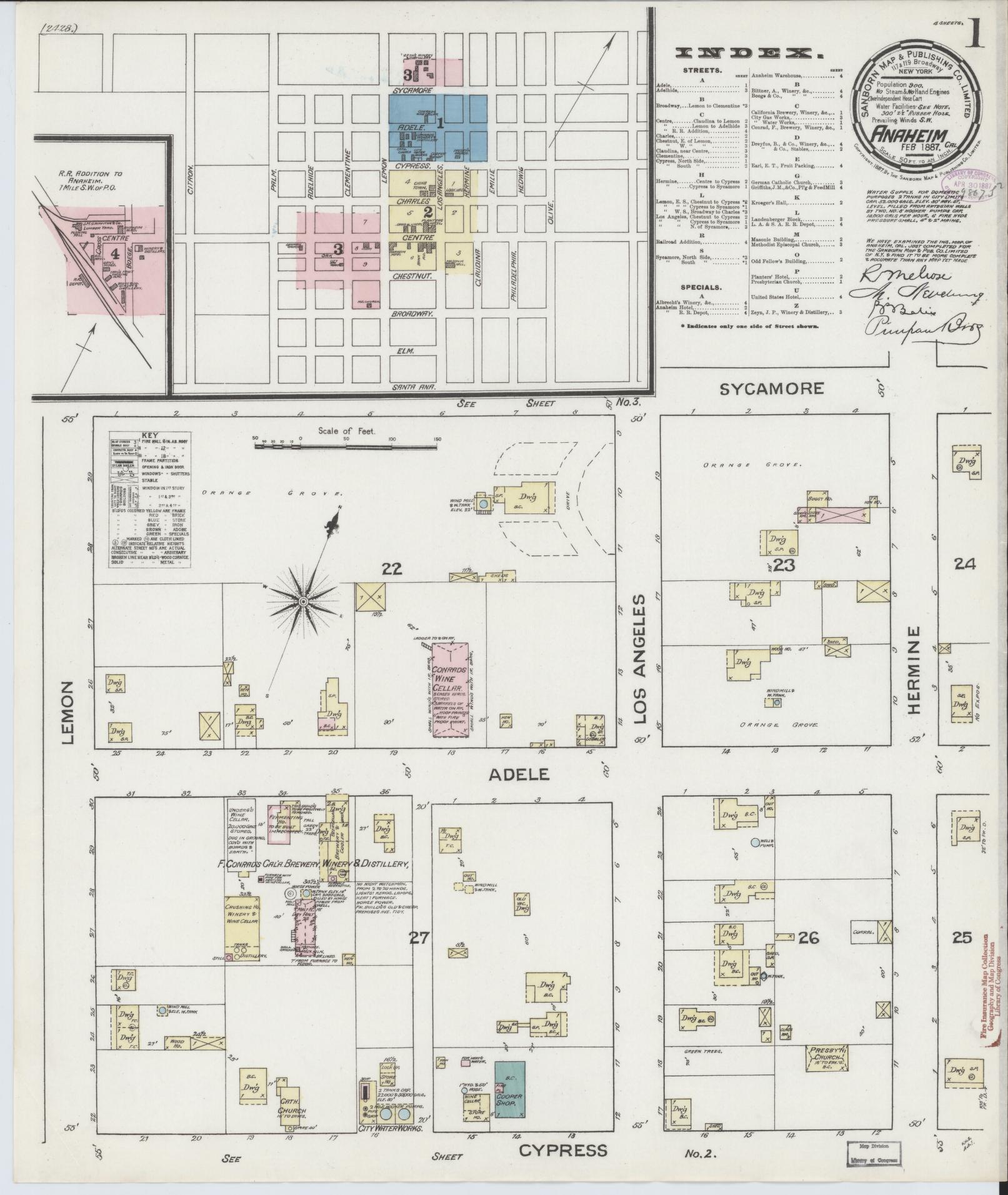 Sanborn Fire Insurance Map from Anaheim, Orange County, California (1887), Sheet #0001 - Historic Sanborn Fire Insurance Map Print, vintage old map wall art, antique decor, genealogy gift, California California map