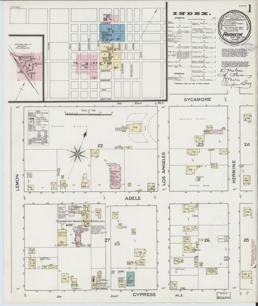 Sanborn Fire Insurance Map from Anaheim, Orange County, California (1887), Sheet #0001 - Historic Sanborn Fire Insurance Map Print, vintage old map wall art, antique decor, genealogy gift, California California map