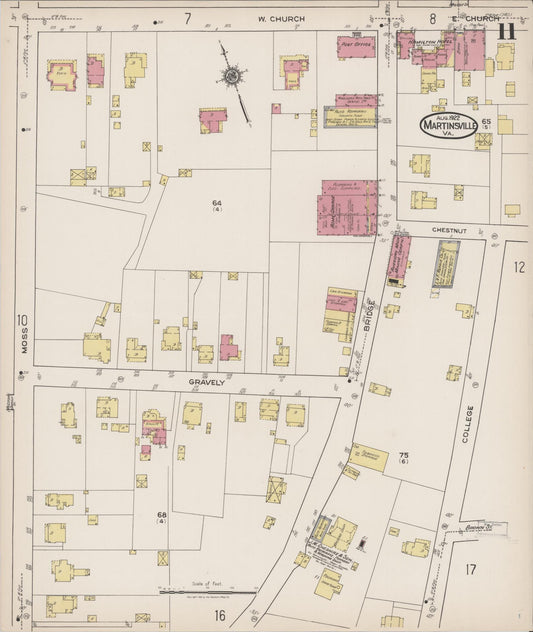 Sanborn Fire Insurance Map from Martinsville, Independent Cities, Virginia (1922), Sheet #0011 - Historic Sanborn Fire Insurance Map Print, vintage old map wall art, antique decor, genealogy gift, Virginia Virginia map