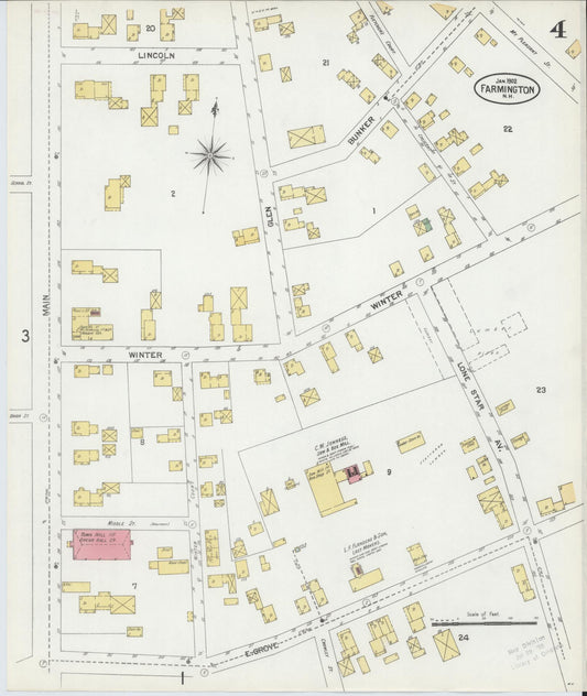 Sanborn Fire Insurance Map from Farmington, Strafford County, New Hampshire (1902), Sheet #0004 - Historic Sanborn Fire Insurance Map Print, vintage old map wall art, antique decor, genealogy gift, New Hampshire New Hampshire map