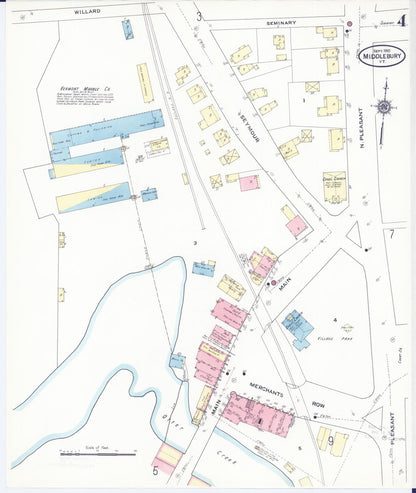 Sanborn Fire Insurance Map from Middlebury, Addison County, Vermont (1910), Sheet #0004 - Complete Map Set gallery image, historic Sanborn map, vintage wall art, Vermont Vermont