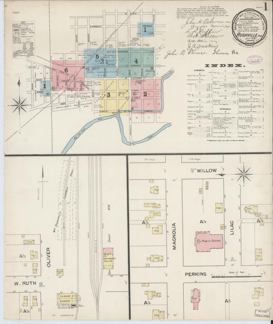 Sanborn Fire Insurance Map from Rushville, Rush County, Indiana (1887), Sheet #0001 - Historic Sanborn Fire Insurance Map Print, vintage old map wall art, antique decor, genealogy gift, Indiana Indiana map