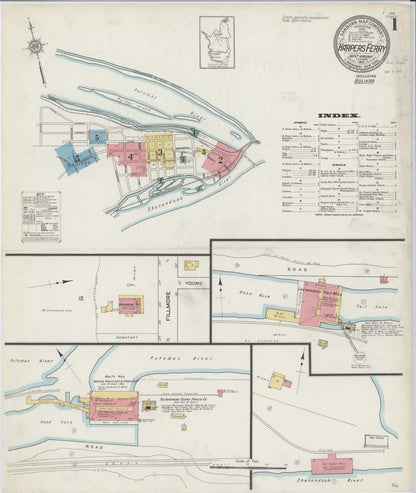 Sanborn Fire Insurance Map from Harpers Ferry, Jefferson County, West Virginia (1912), Sheet #0001 - Complete Map Set gallery image, historic Sanborn map, vintage wall art, West Virginia West Virginia