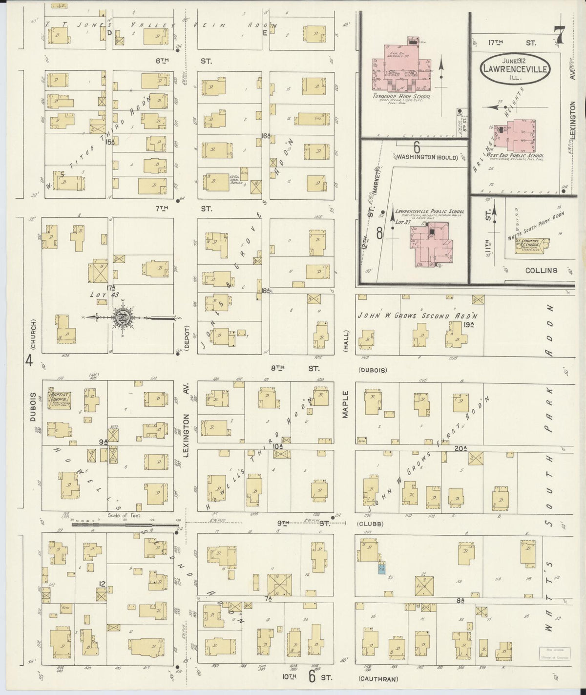 Sanborn Fire Insurance Map from Lawrenceville, Lawrence County, Illinois (1912), Sheet #0007 - Complete Map Set gallery image, historic Sanborn map, vintage wall art, Illinois Illinois