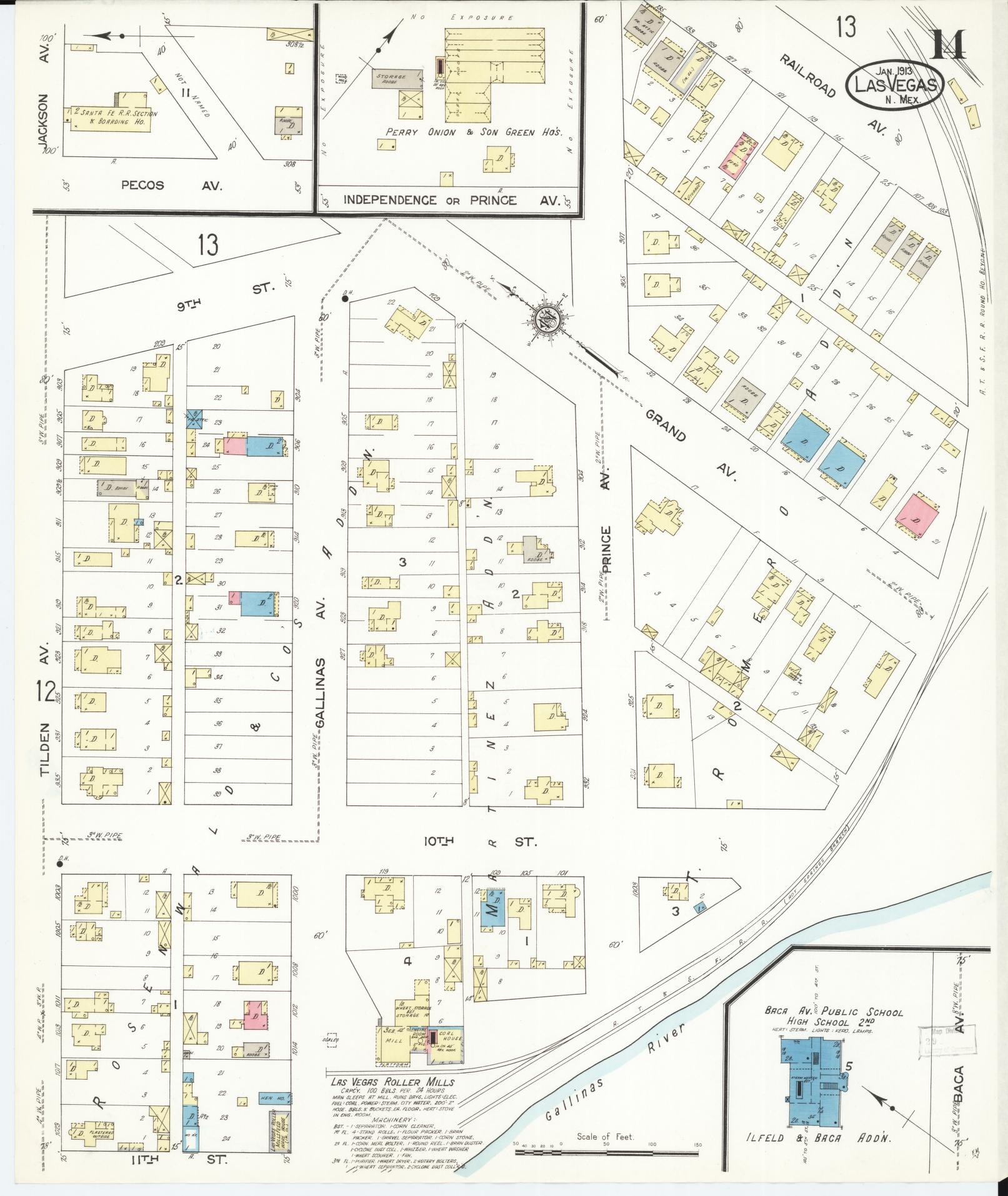 Sanborn Fire Insurance Map from Las Vegas, San Miguel County, New Mexico (1913), Sheet #0014 - Complete Map Set gallery image, historic Sanborn map, vintage wall art, New Mexico New Mexico
