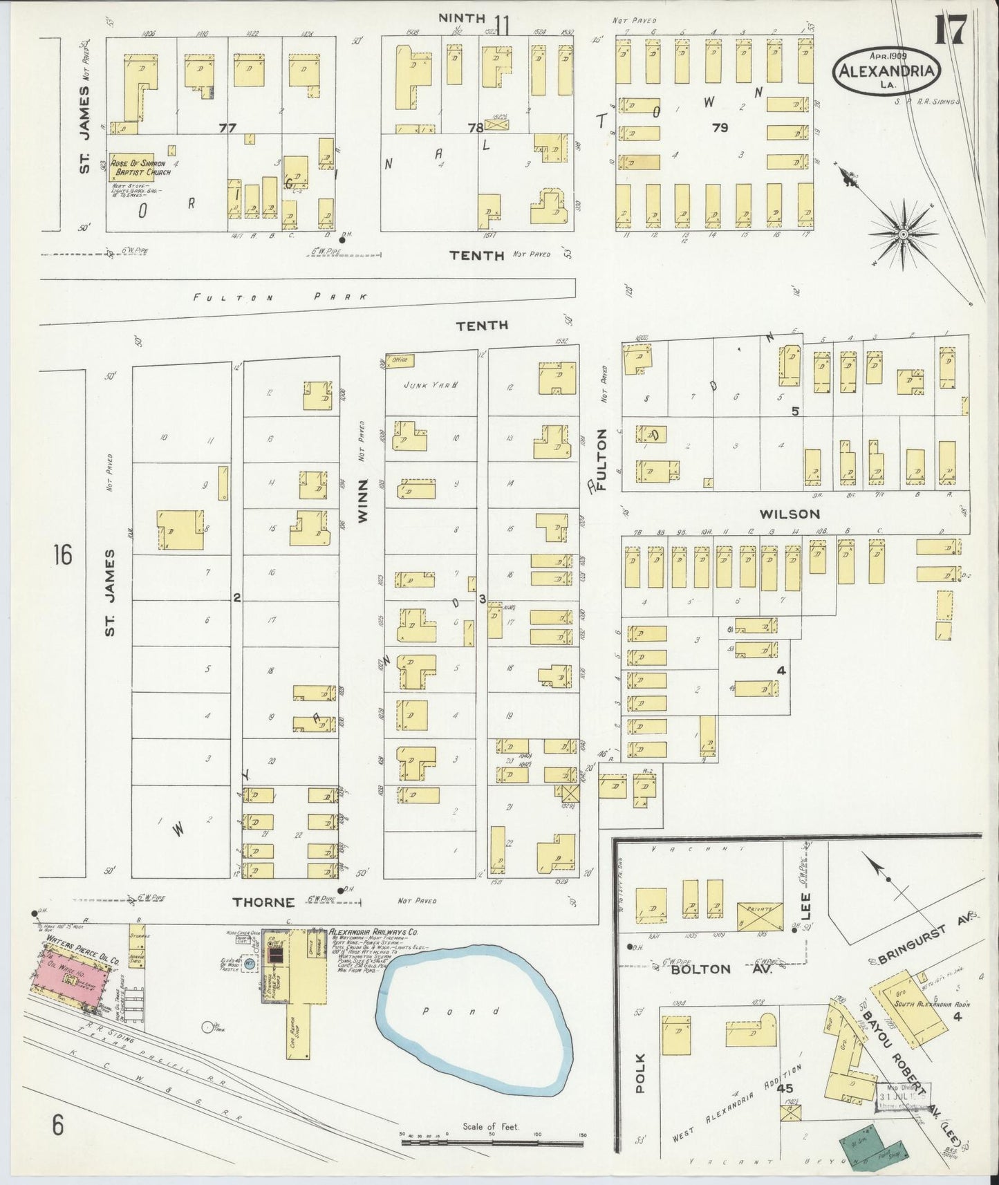 Sanborn Fire Insurance Map from Alexandria, Rapides Parish, Louisiana (1909), Sheet #0017 - Complete Map Set gallery image, historic Sanborn map, vintage wall art, Louisiana Louisiana