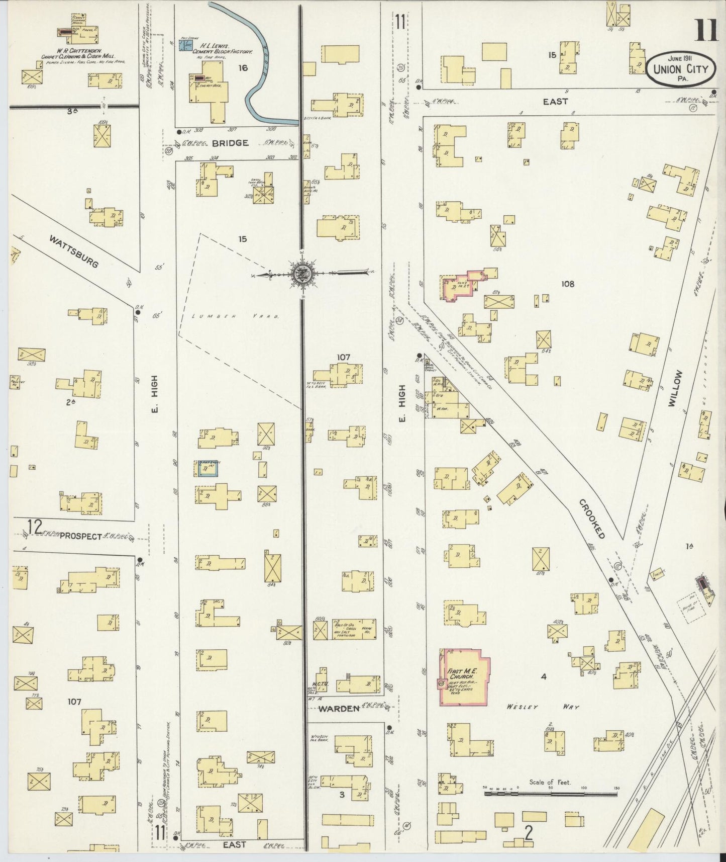 Sanborn Fire Insurance Map from Union City, Erie County, Pennsylvania (1911), Sheet #0011 - Historic Sanborn Fire Insurance Map Print, vintage old map wall art, antique decor, genealogy gift, Pennsylvania Pennsylvania map