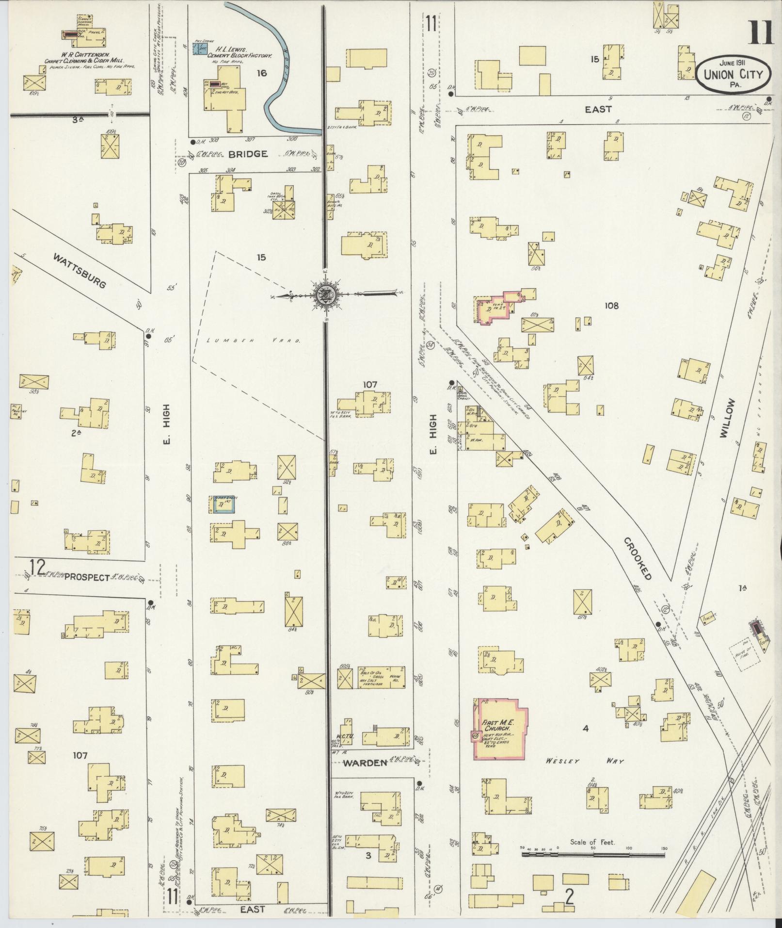 Sanborn Fire Insurance Map from Union City, Erie County, Pennsylvania (1911), Sheet #0011 - Historic Sanborn Fire Insurance Map Print, vintage old map wall art, antique decor, genealogy gift, Pennsylvania Pennsylvania map
