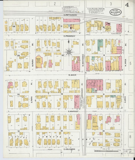 Sanborn Fire Insurance Map from Alliance, Stark County, Ohio (1904), Sheet #0004 - Historic Sanborn Fire Insurance Map Print, vintage old map wall art, antique decor, genealogy gift, Ohio Ohio map
