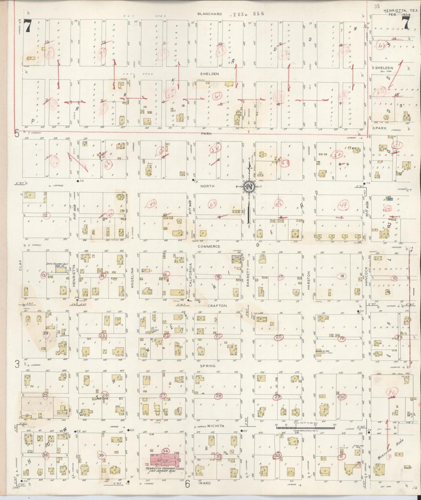 Sanborn Fire Insurance Map from Henrietta, Clay County, Texas (1944), Sheet #0007 - Complete Map Set gallery image, historic Sanborn map, vintage wall art, Texas Texas