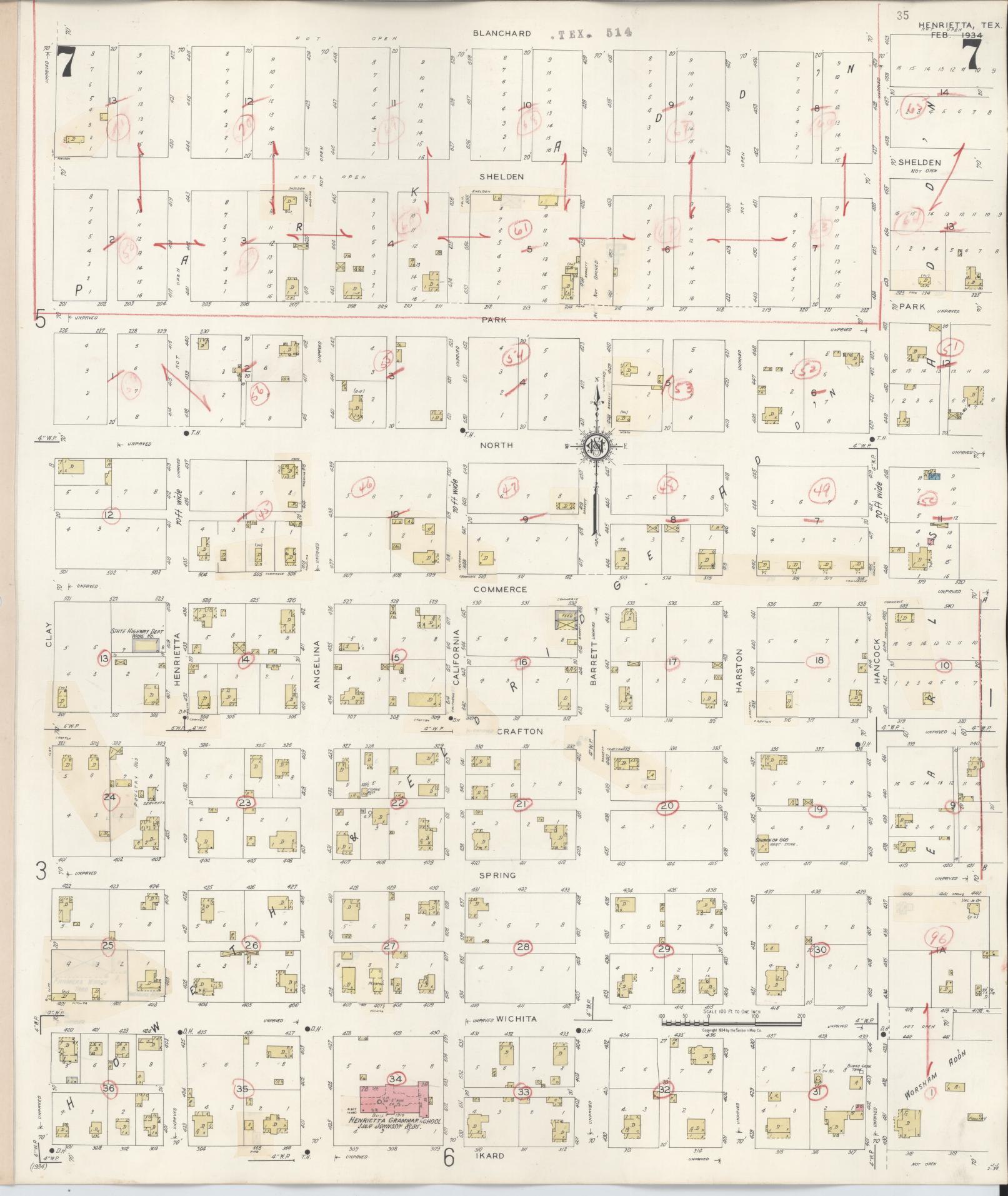 Sanborn Fire Insurance Map from Henrietta, Clay County, Texas (1944), Sheet #0007 - Complete Map Set gallery image, historic Sanborn map, vintage wall art, Texas Texas