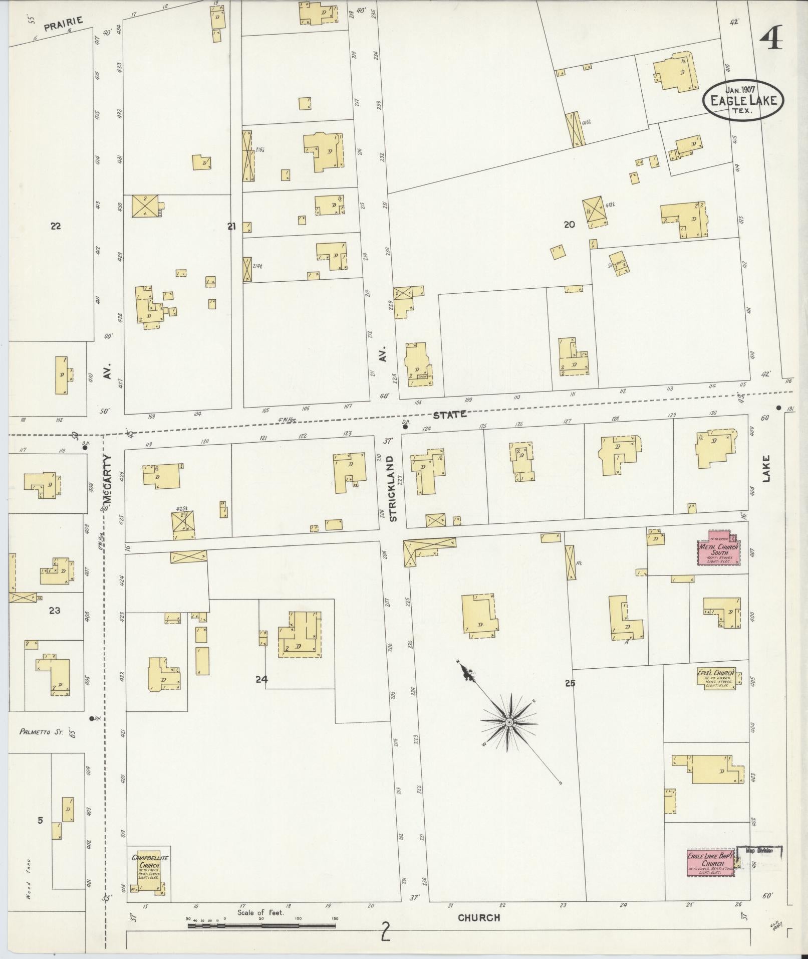 Sanborn Fire Insurance Map from Eagle Lake, Colorado County, Texas (1907), Sheet #0004 - Complete Map Set gallery image, historic Sanborn map, vintage wall art, Eagle Lake Colorado
