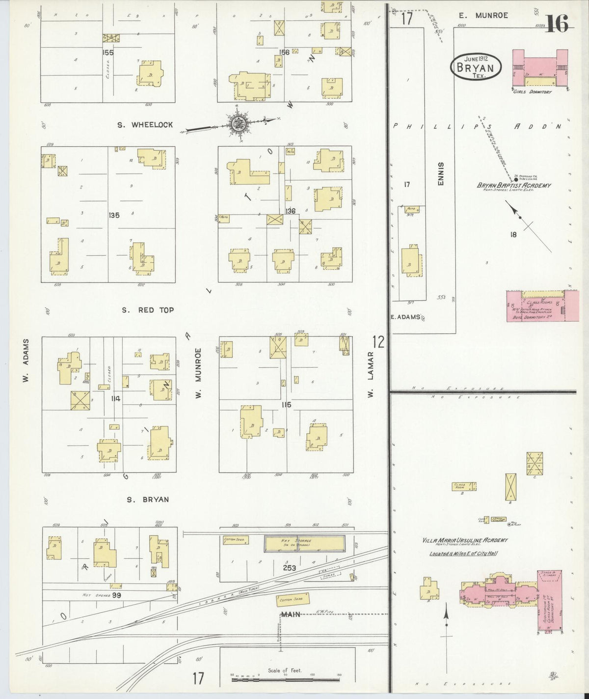 Sanborn Fire Insurance Map from Bryan, Brazos County, Texas (1912), Sheet #0016 - Complete Map Set gallery image, historic Sanborn map, vintage wall art, Texas Texas