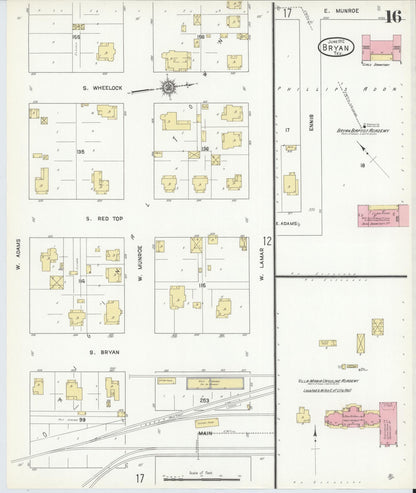 Sanborn Fire Insurance Map from Bryan, Brazos County, Texas (1912), Sheet #0016 - Complete Map Set gallery image, historic Sanborn map, vintage wall art, Texas Texas