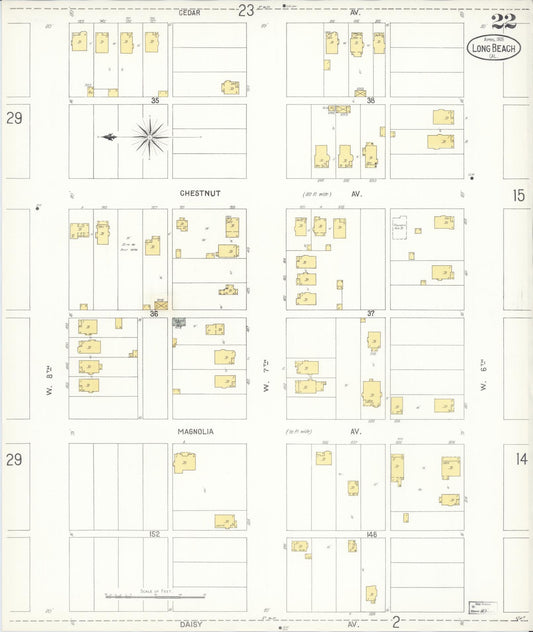 Sanborn Fire Insurance Map from Long Beach, Los Angeles County, California (1905), Sheet #0022 - Historic Sanborn Fire Insurance Map Print, vintage old map wall art, antique decor, genealogy gift, California California map