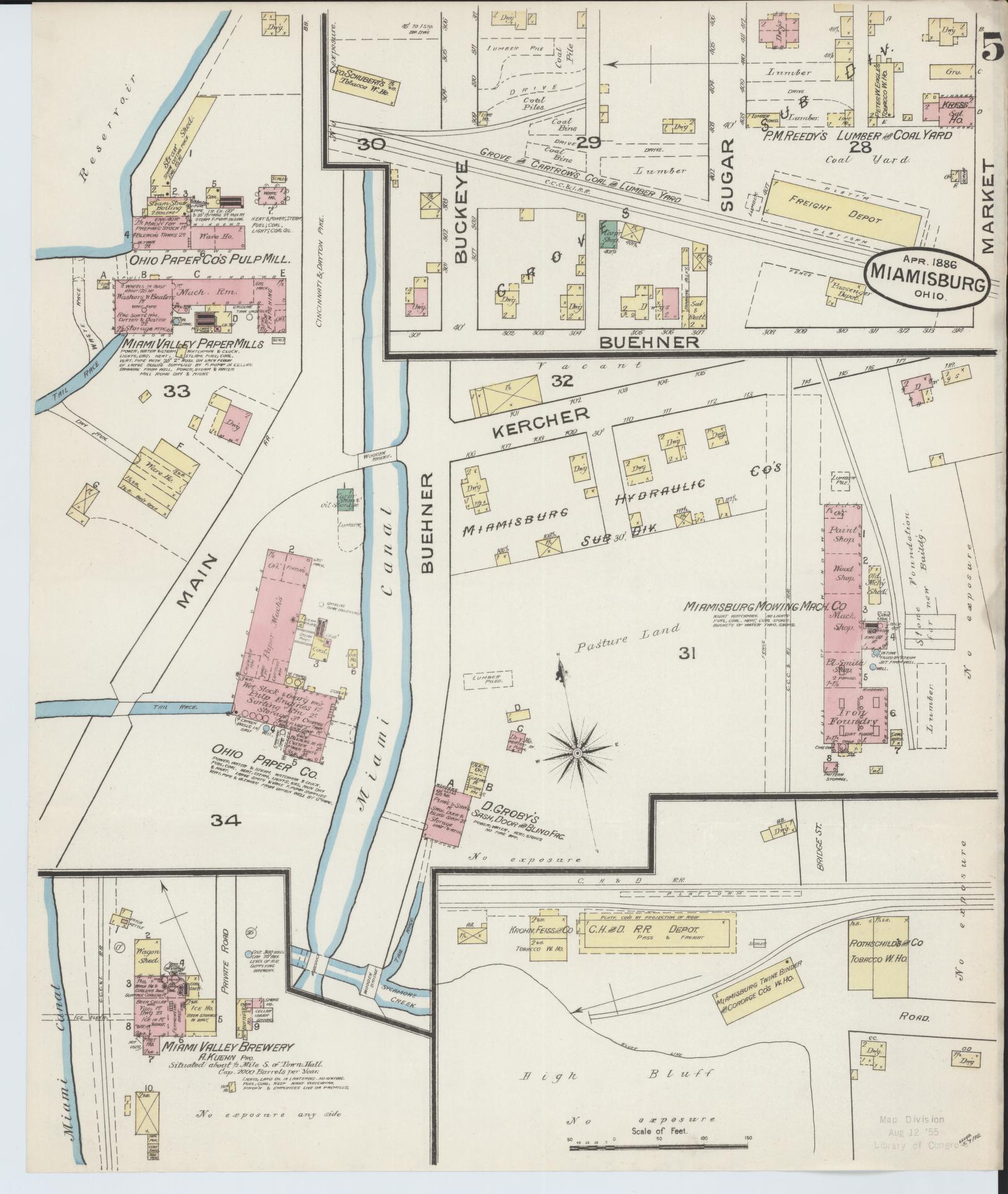 Sanborn Fire Insurance Map from Miamisburg, Montgomery County, Ohio (1886), Sheet #0005 - Historic Sanborn Fire Insurance Map Print, vintage old map wall art, antique decor, genealogy gift, Ohio Ohio map