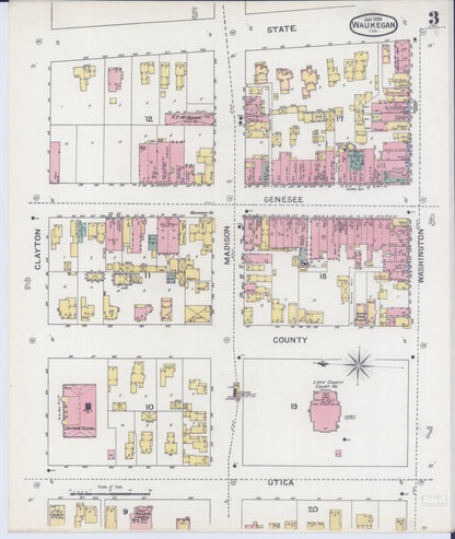 Sanborn Fire Insurance Map from Waukegan, Lake County, Illinois (1894), Sheet #0003 - Complete Map Set gallery image, historic Sanborn map, vintage wall art, Illinois Illinois