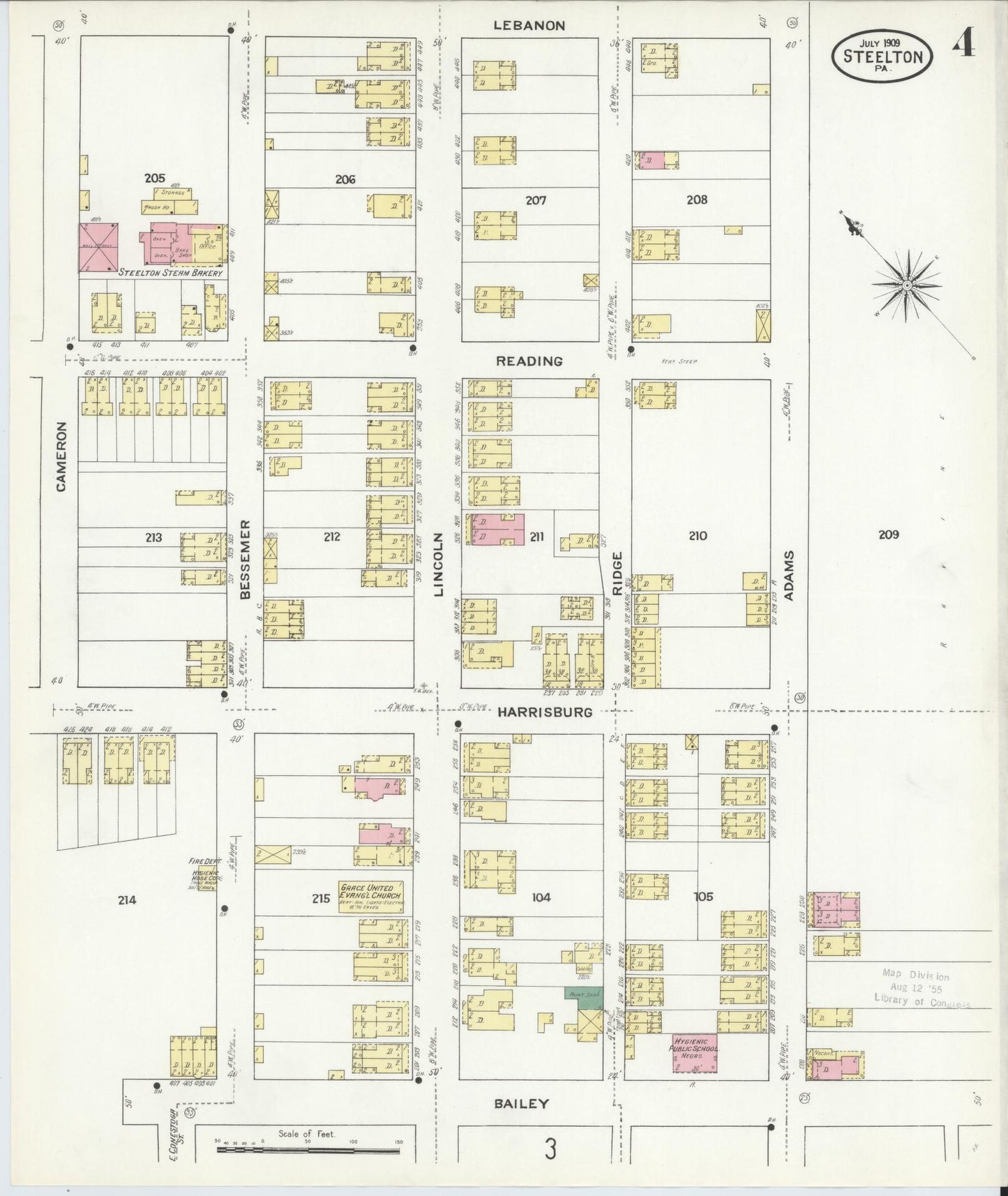 Sanborn Fire Insurance Map from Steelton, Dauphin County, Pennsylvania (1909), Sheet #0004 - Complete Map Set gallery image, historic Sanborn map, vintage wall art, Pennsylvania Pennsylvania