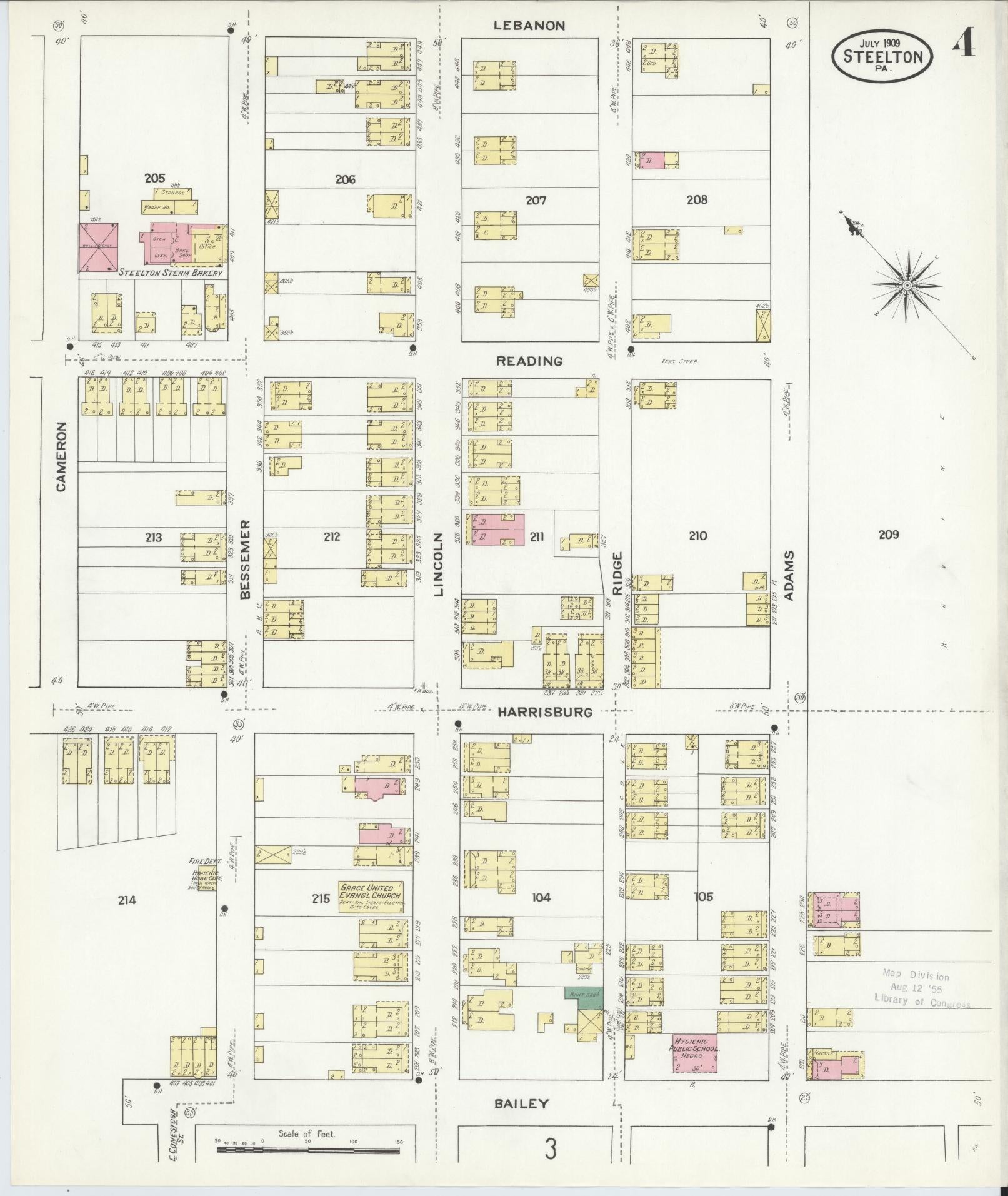 Sanborn Fire Insurance Map from Steelton, Dauphin County, Pennsylvania (1909), Sheet #0004 - Complete Map Set gallery image, historic Sanborn map, vintage wall art, Pennsylvania Pennsylvania