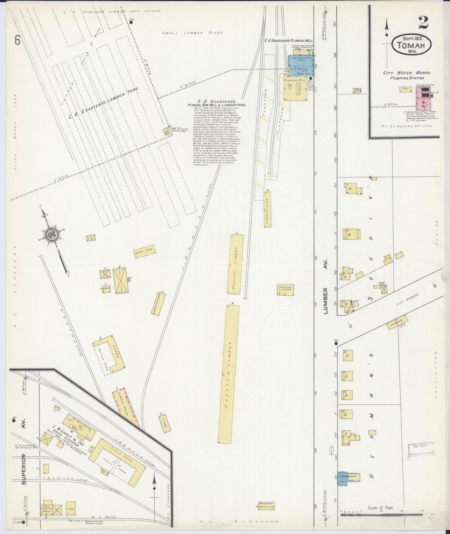 Sanborn Fire Insurance Map from Tomah, Monroe County, Wisconsin (1912), Sheet #0002 - Historic Sanborn Fire Insurance Map Print, vintage old map wall art, antique decor, genealogy gift, Wisconsin Wisconsin map