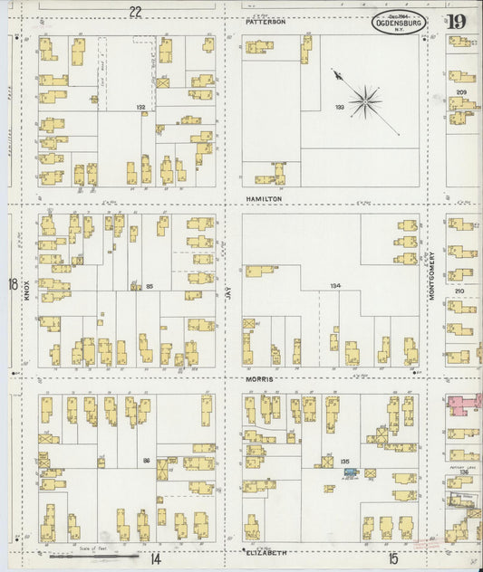 Sanborn Fire Insurance Map from Ogdensburg, St. Lawrence County, New York (1904), Sheet #0019 - Historic Sanborn Fire Insurance Map Print, vintage old map wall art, antique decor, genealogy gift, New York New York map
