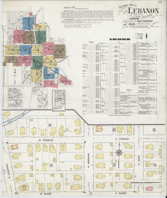 Sanborn Fire Insurance Map from Lebanon, Boone County, Indiana (1919), Sheet #0001 - Historic Sanborn Fire Insurance Map Print, vintage old map wall art, antique decor, genealogy gift, Indiana Indiana map
