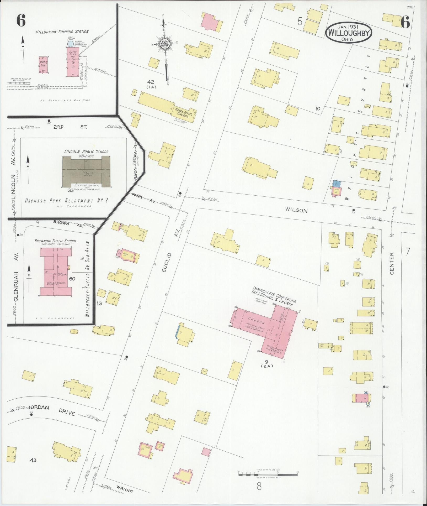 Sanborn Fire Insurance Map from Willoughby, Lake County, Ohio (1931), Sheet #0006 - Historic Sanborn Fire Insurance Map Print, vintage old map wall art, antique decor, genealogy gift, Ohio Ohio map