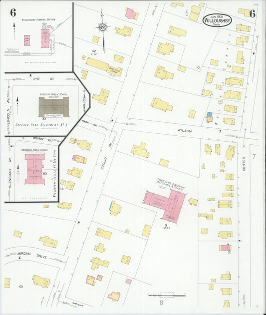 Sanborn Fire Insurance Map from Willoughby, Lake County, Ohio (1931), Sheet #0006 - Historic Sanborn Fire Insurance Map Print, vintage old map wall art, antique decor, genealogy gift, Ohio Ohio map