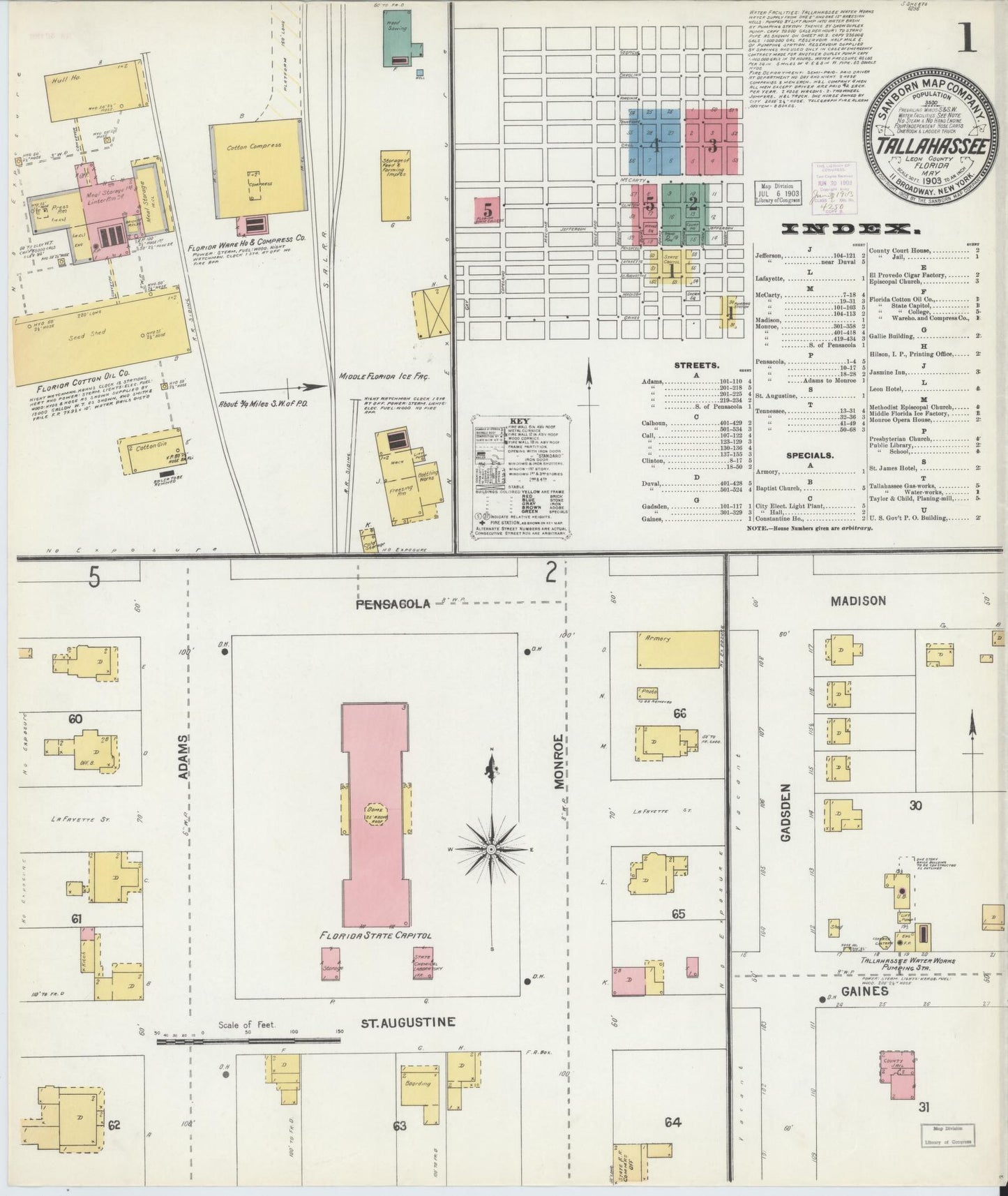 Sanborn Fire Insurance Map from Tallahassee, Leon County, Florida (1903), Sheet #0001 - Complete Map Set gallery image, historic Sanborn map, vintage wall art, Florida Florida