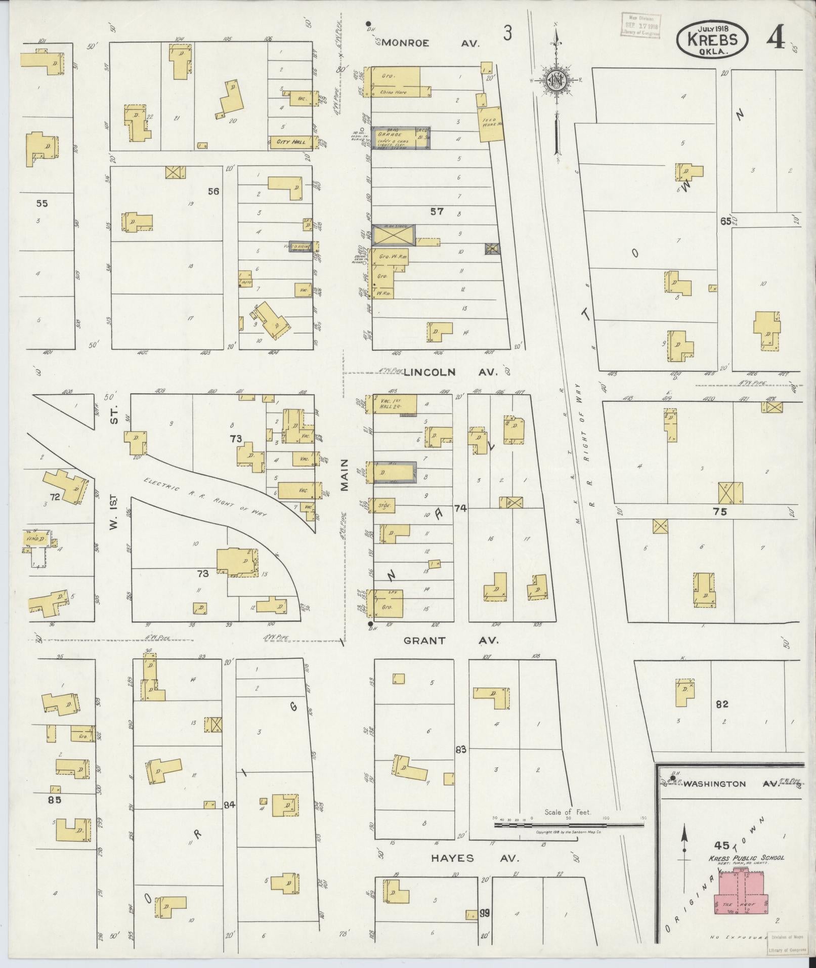 Sanborn Fire Insurance Map from Krebs, Pittsburg County, Oklahoma (1918), Sheet #0004 - Historic Sanborn Fire Insurance Map Print, vintage old map wall art, antique decor, genealogy gift, Oklahoma Oklahoma map