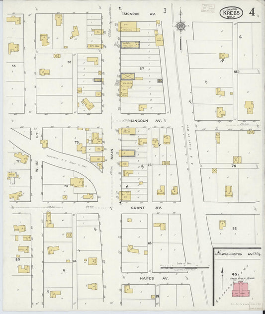 Sanborn Fire Insurance Map from Krebs, Pittsburg County, Oklahoma (1918), Sheet #0004 - Historic Sanborn Fire Insurance Map Print, vintage old map wall art, antique decor, genealogy gift, Oklahoma Oklahoma map