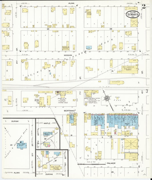 Sanborn Fire Insurance Map from Saint Marys, Pottawatomie County, Kansas (1912), Sheet #0002 - Historic Sanborn Fire Insurance Map Print, vintage old map wall art, antique decor, genealogy gift, Kansas Kansas map