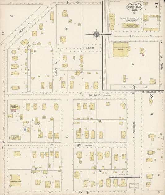 Sanborn Fire Insurance Map from Sunnyside, Yakima County, Washington (1915), Sheet #0007 - Historic Sanborn Fire Insurance Map Print, vintage old map wall art, antique decor, genealogy gift, Washington Washington map