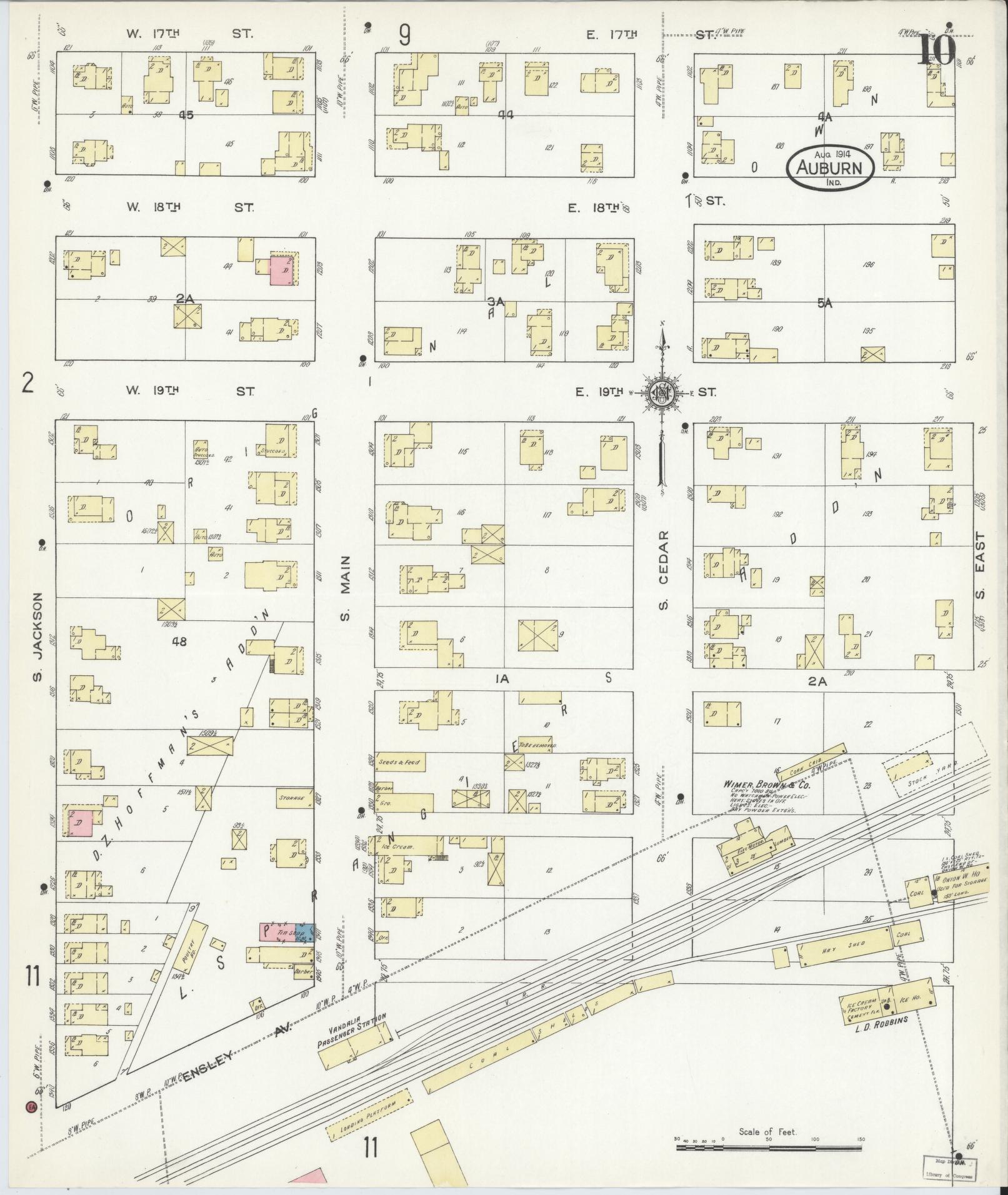 Sanborn Fire Insurance Map from Auburn, De Kalb County, Indiana (1914), Sheet #0010 - Historic Sanborn Fire Insurance Map Print, vintage old map wall art, antique decor, genealogy gift, Indiana Indiana map