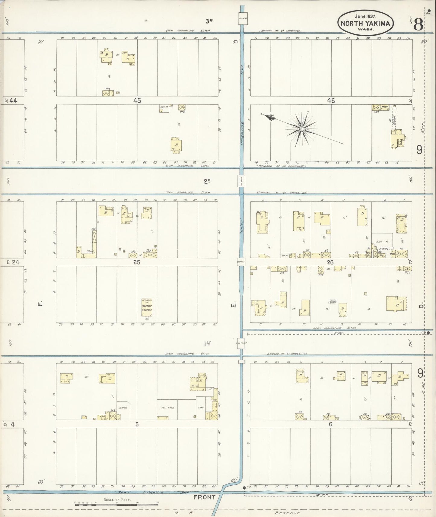 Sanborn Fire Insurance Map from North Yakima, Yakima County, Washington (1897), Sheet #0008 - Complete Map Set gallery image, historic Sanborn map, vintage wall art, Washington Washington