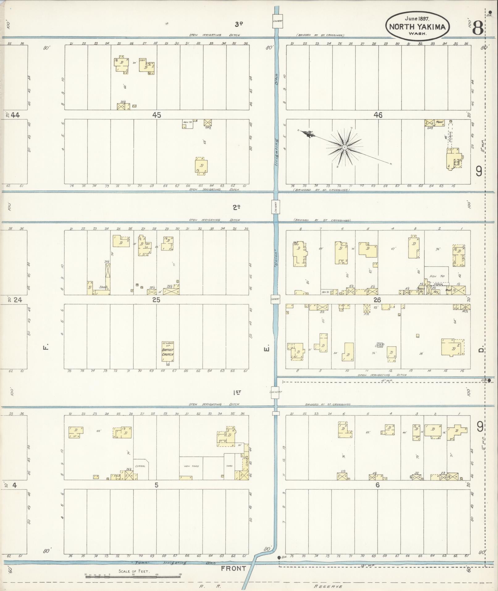Sanborn Fire Insurance Map from North Yakima, Yakima County, Washington (1897), Sheet #0008 - Complete Map Set gallery image, historic Sanborn map, vintage wall art, Washington Washington