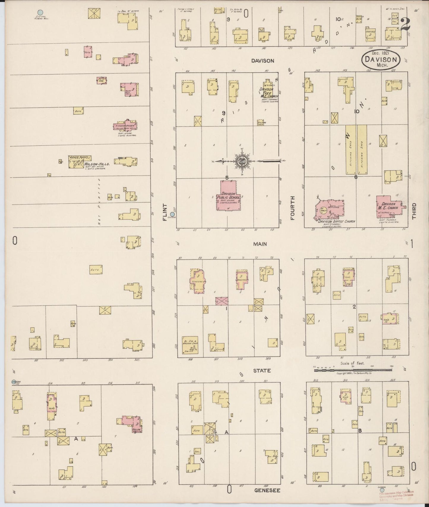 Sanborn Fire Insurance Map from Davison, Genesee County, Michigan (1921), Sheet #0002 - Complete Map Set gallery image, historic Sanborn map, vintage wall art, Michigan Michigan