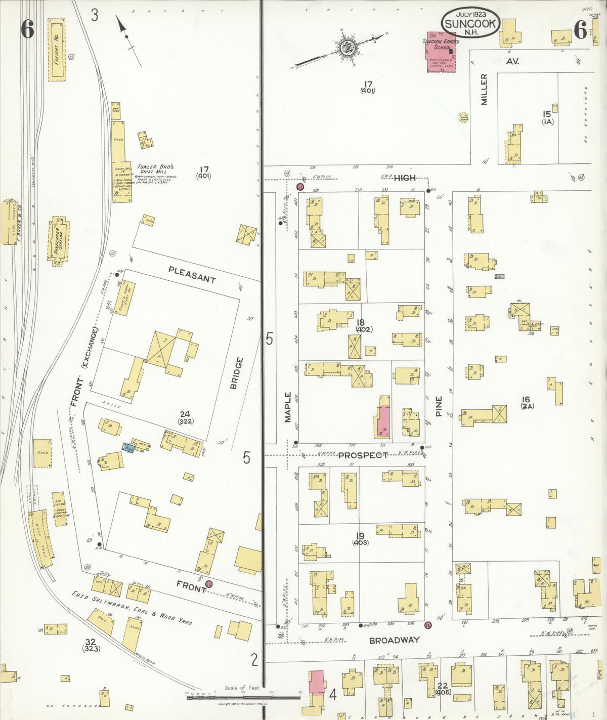 Sanborn Fire Insurance Map from Suncook, Merrimack County, New Hampshire (1923), Sheet #0006 - Historic Sanborn Fire Insurance Map Print, vintage old map wall art, antique decor, genealogy gift, New Hampshire New Hampshire map