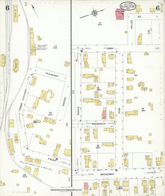 Sanborn Fire Insurance Map from Suncook, Merrimack County, New Hampshire (1923), Sheet #0006 - Historic Sanborn Fire Insurance Map Print, vintage old map wall art, antique decor, genealogy gift, New Hampshire New Hampshire map