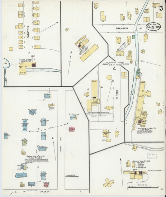 Sanborn Fire Insurance Map from Clinton, Oneida County, New York (1904), Sheet #0005 - Historic Sanborn Fire Insurance Map Print, vintage old map wall art, antique decor, genealogy gift, New York New York map