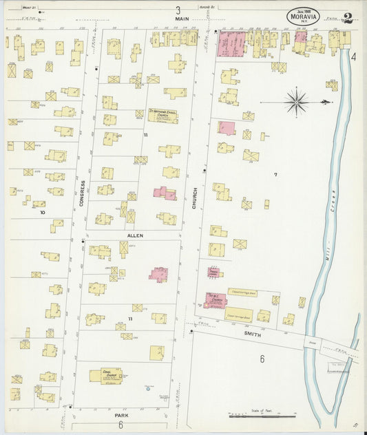 Sanborn Fire Insurance Map from Moravia, Cayuga County, New York (1908), Sheet #0002 - Historic Sanborn Fire Insurance Map Print, vintage old map wall art, antique decor, genealogy gift, New York New York map