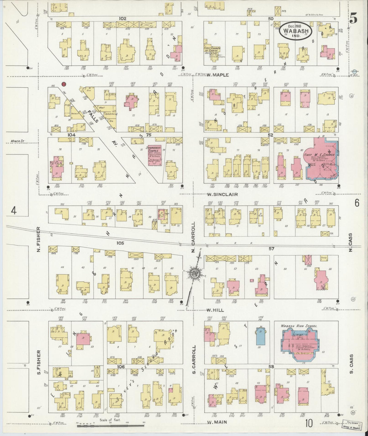 Sanborn Fire Insurance Map from Wabash, Wabash County, Indiana (1910), Sheet #0005 - Historic Sanborn Fire Insurance Map Print, vintage old map wall art, antique decor, genealogy gift, Indiana Indiana map